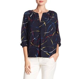 JOIE | Addie B Brushstroke Print 3/4 Sleeves Georgette Blouse Top Sz.‎ Large